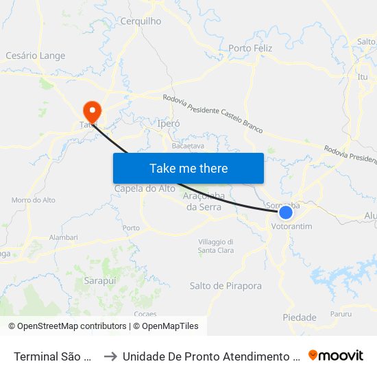 Terminal São Paulo to Unidade De Pronto Atendimento De Tatuí map