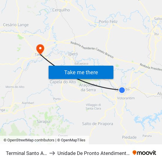 Terminal Santo Antônio to Unidade De Pronto Atendimento De Tatuí map