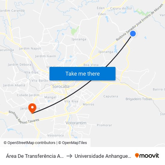 Área De Transferência Aparecidinha to Universidade Anhanguera Sorocaba map