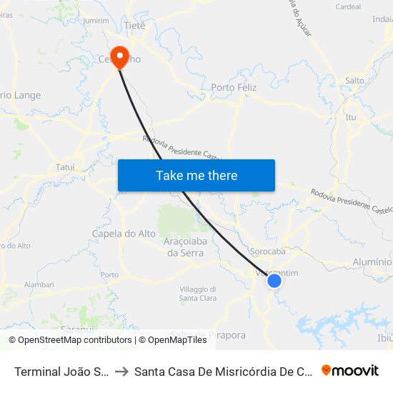 Terminal João Souto to Santa Casa De Misricórdia De Cerquilho map