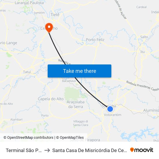 Terminal São Paulo to Santa Casa De Misricórdia De Cerquilho map