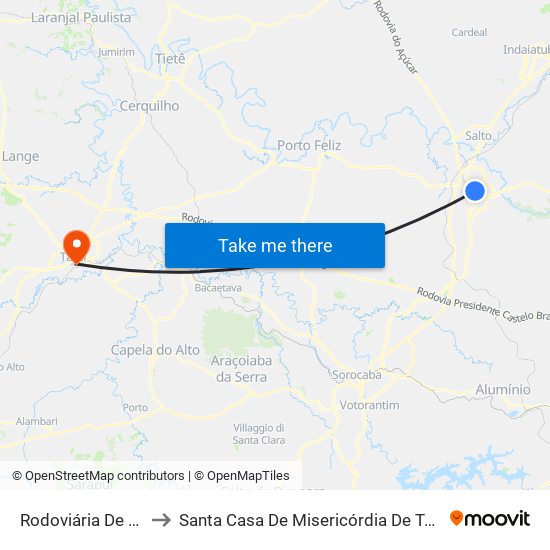 Rodoviária De Itu to Santa Casa De Misericórdia De Tatuí map