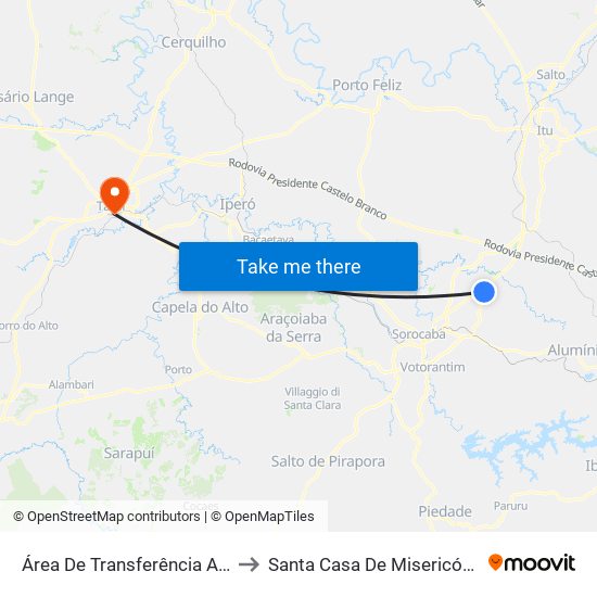 Área De Transferência Aparecidinha to Santa Casa De Misericórdia De Tatuí map