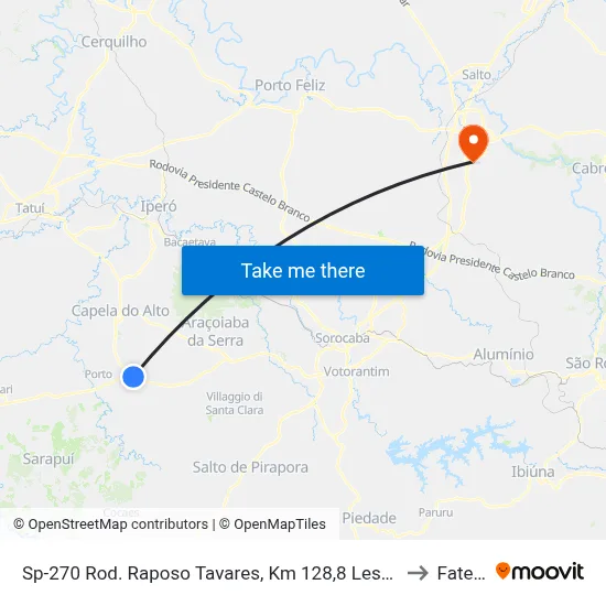 Sp-270 Rod. Raposo Tavares, Km 128,8 Leste, Araçoiaba Da Serra to Fatec Itu map