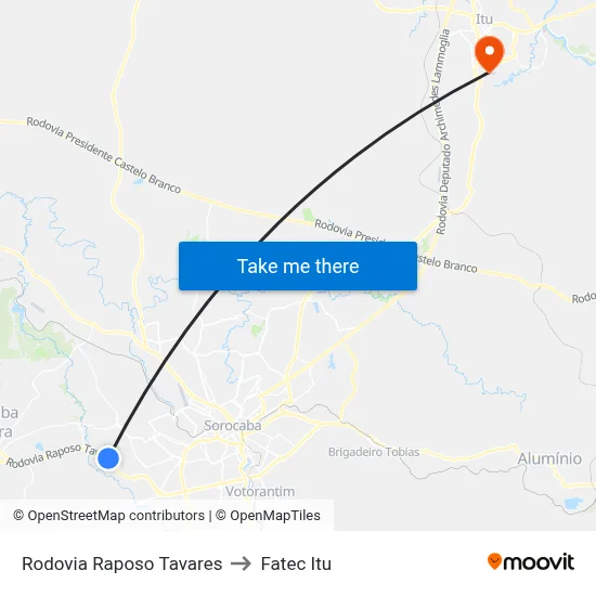 Rodovia Raposo Tavares to Fatec Itu map