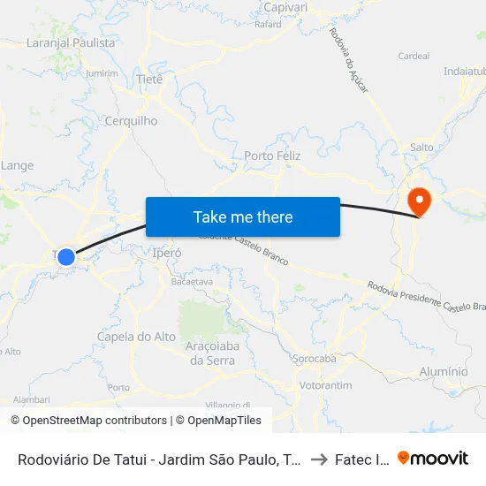 Rodoviário De Tatui - Jardim São Paulo, Tatuí to Fatec Itu map