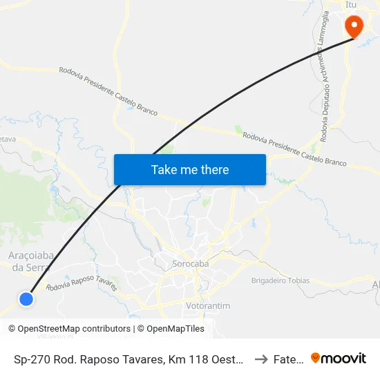 Sp-270 Rod. Raposo Tavares, Km 118 Oeste, Araçoiaba Da Serra to Fatec Itu map