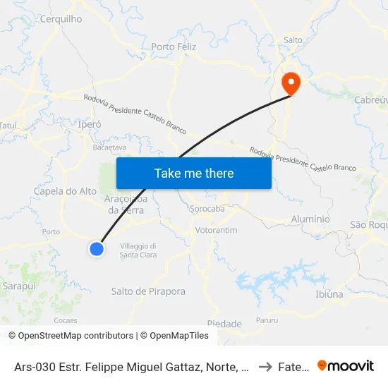 Ars-030 Estr. Felippe Miguel Gattaz, Norte, Araçoiaba Da Serra to Fatec Itu map