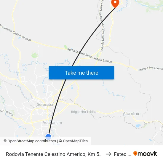 Rodovia Tenente Celestino Americo, Km 5,8 Norte to Fatec Itu map