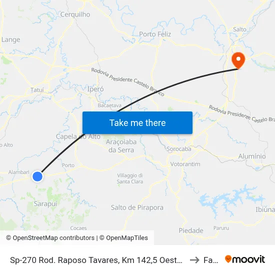 Sp-270 Rod. Raposo Tavares, Km 142,5 Oeste - Trevo De Sarapuí - Aterradinho, Alambari to Fatec Itu map