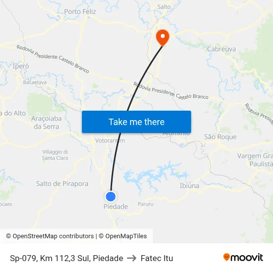 Sp-079, Km 112,3 Sul, Piedade to Fatec Itu map