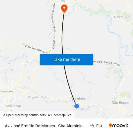 Av. José Ermírio De Moraes - Cba Alumínio - Vila Industrial, Alumínio to Fatec Itu map