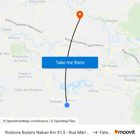 Rodovia Bunjiro Nakao Km 91,5 - Rua Mário Sette, Piedade to Fatec Itu map