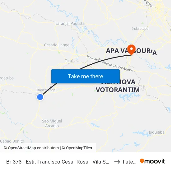 Br-373 - Estr. Francisco Cesar Rosa - Vila Sottemo, Itapetininga to Fatec Itu map
