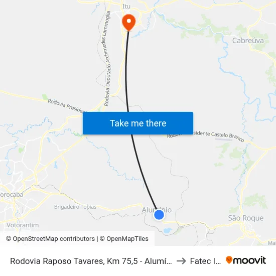 Rodovia Raposo Tavares, Km 75,5 - Alumínio to Fatec Itu map