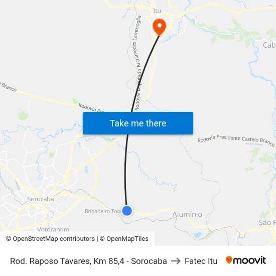 Rod. Raposo Tavares, Km 85,4 - Sorocaba to Fatec Itu map