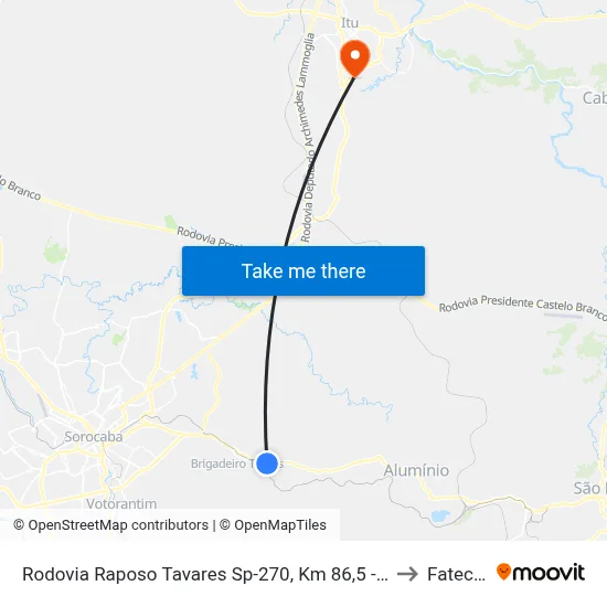 Rodovia Raposo Tavares Sp-270, Km 86,5 - Sorocaba to Fatec Itu map