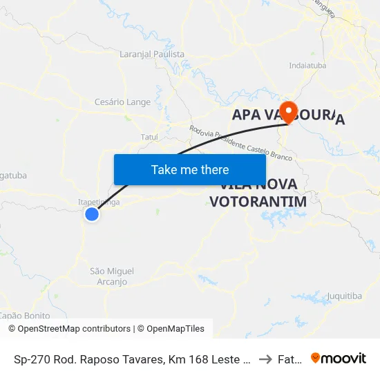 Sp-270 Rod. Raposo Tavares, Km 168 Leste - Jardim Bela Vista, Itapetininga to Fatec Itu map