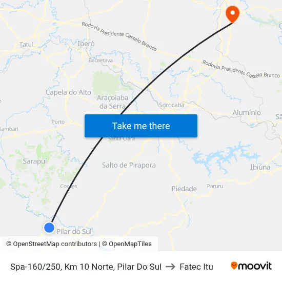 Spa-160/250, Km 10 Norte, Pilar Do Sul to Fatec Itu map
