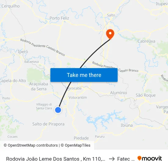 Rodovia João Leme Dos Santos , Km 110,7 Norte to Fatec Itu map