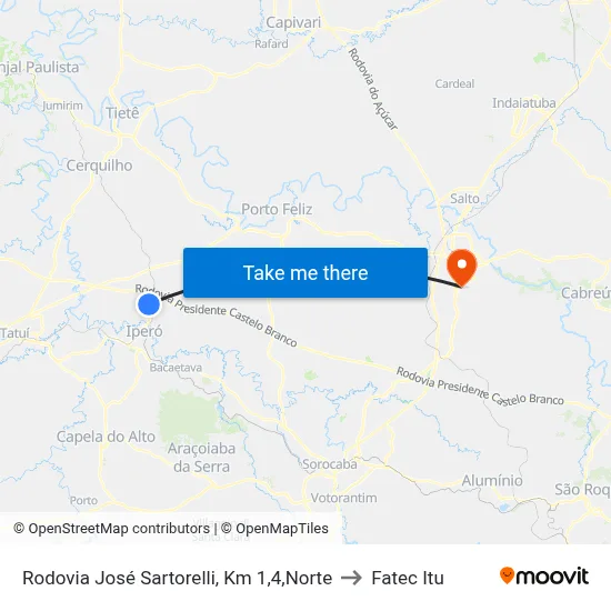 Rodovia José Sartorelli, Km 1,4,Norte to Fatec Itu map