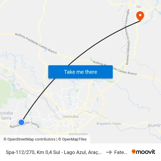 Spa-112/270, Km 0,4 Sul - Lago Azul, Araçoiaba Da Serra to Fatec Itu map