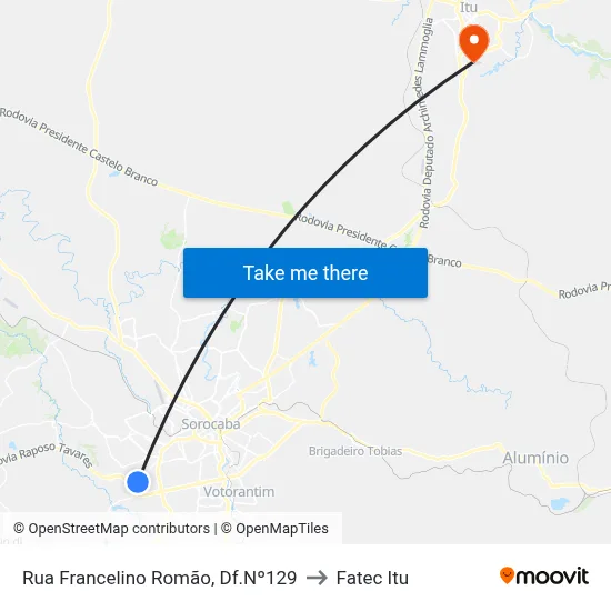 Rua  Francelino Romão, Df.Nº129 to Fatec Itu map