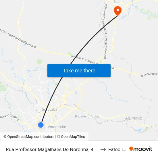 Rua  Professor Magalhães De Noronha, 466 to Fatec Itu map