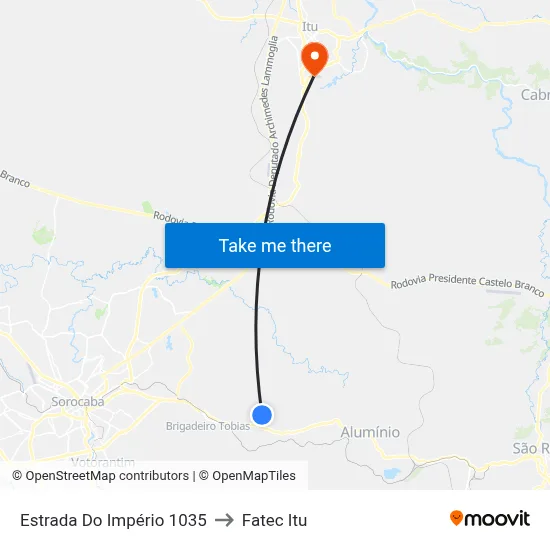 Estrada Do Império 1035 to Fatec Itu map