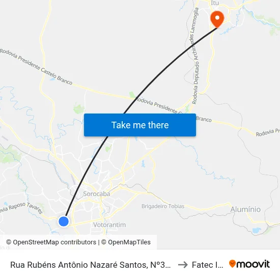 Rua  Rubéns Antônio Nazaré Santos, Nº334 to Fatec Itu map