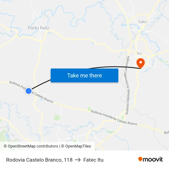 Rodovia Castelo Branco, 118 to Fatec Itu map