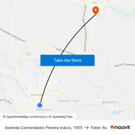 Avenida Comendador Pereira Inácio, 1955 to Fatec Itu map