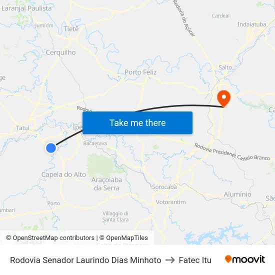 Rodovia Senador Laurindo Dias Minhoto to Fatec Itu map