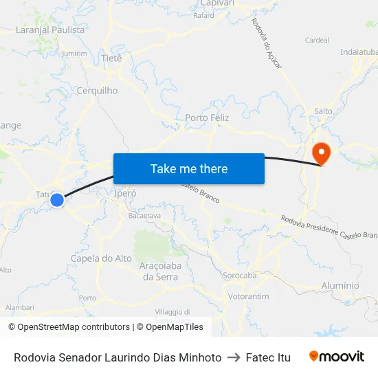 Rodovia Senador Laurindo Dias Minhoto to Fatec Itu map