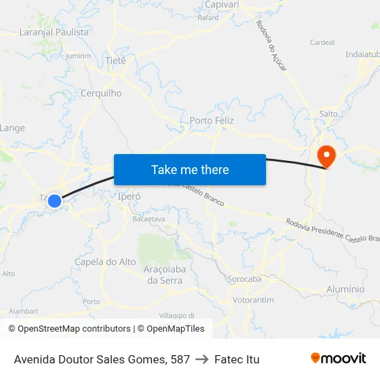 Avenida Doutor Sales Gomes, 587 to Fatec Itu map