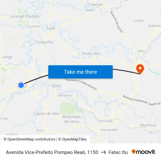 Avenida Vice-Prefeito Pompeo Reali, 1150 to Fatec Itu map