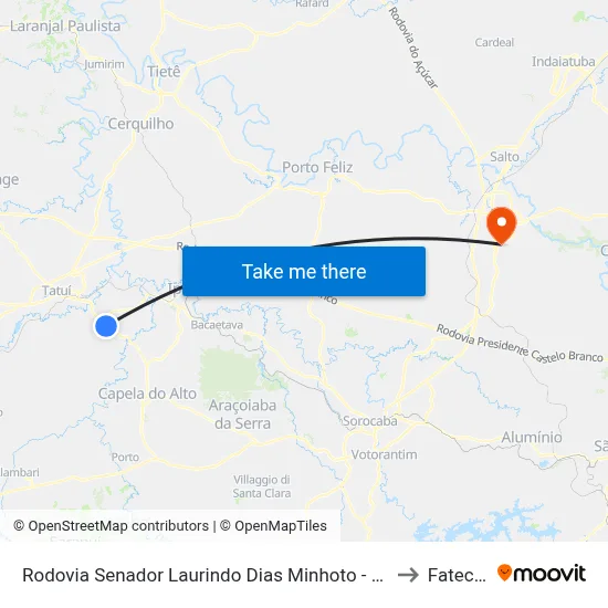 Rodovia Senador Laurindo Dias Minhoto - Jbs Foods to Fatec Itu map