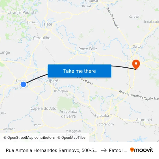 Rua Antonia Hernandes Barrinovo, 500-580 to Fatec Itu map