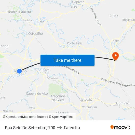 Rua Sete De Setembro, 700 to Fatec Itu map