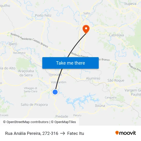 Rua Anália Pereira, 272-316 to Fatec Itu map