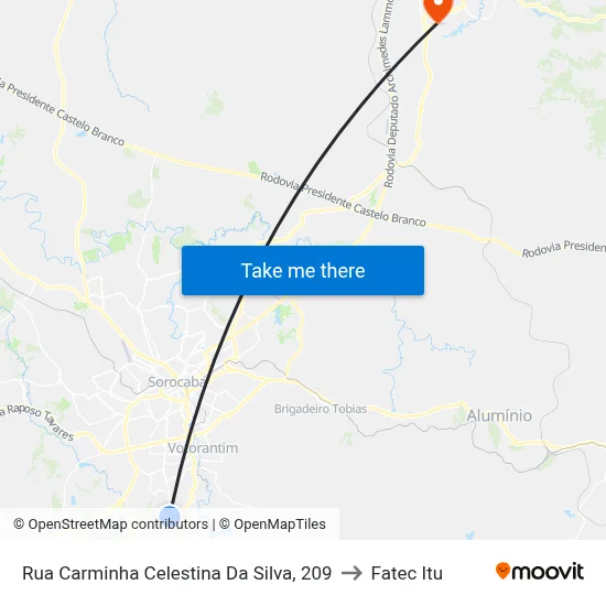 Rua Carminha Celestina Da Silva, 209 to Fatec Itu map