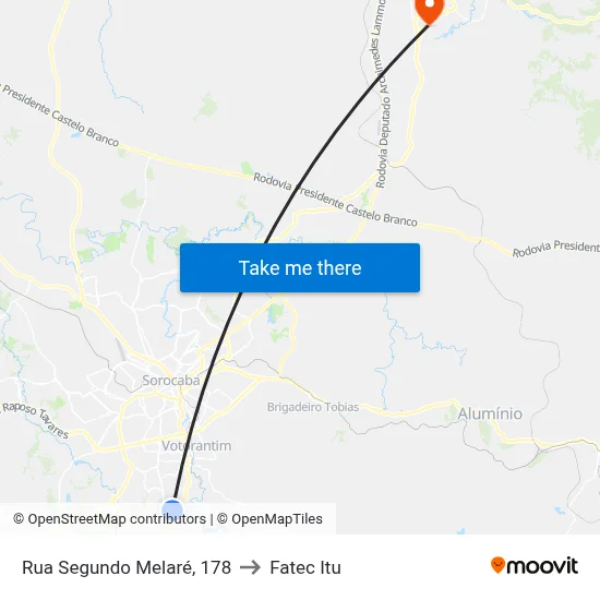 Rua Segundo Melaré, 178 to Fatec Itu map