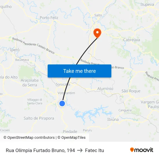 Rua Olímpia Furtado Bruno, 194 to Fatec Itu map
