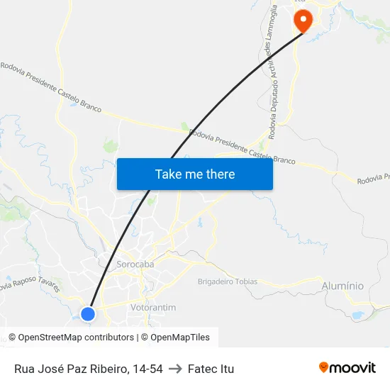 Rua José Paz Ribeiro, 14-54 to Fatec Itu map