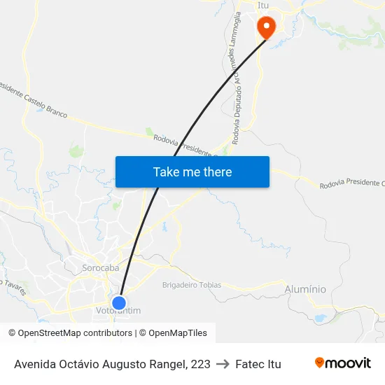 Avenida Octávio Augusto Rangel, 223 to Fatec Itu map