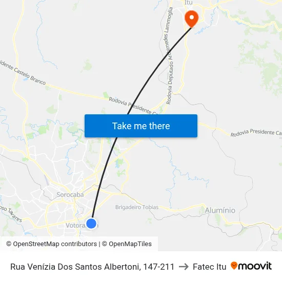 Rua Venízia Dos Santos Albertoni, 147-211 to Fatec Itu map