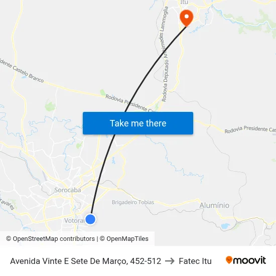 Avenida Vinte E Sete De Março, 452-512 to Fatec Itu map