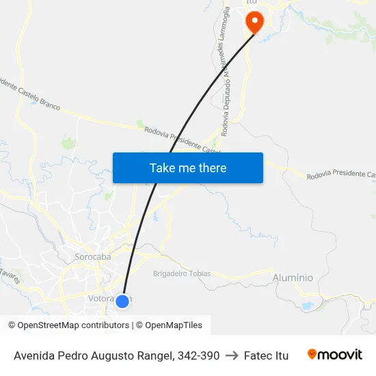 Avenida Pedro Augusto Rangel, 342-390 to Fatec Itu map
