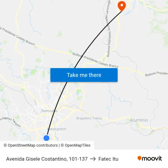 Avenida Gisele Costantino, 101-137 to Fatec Itu map