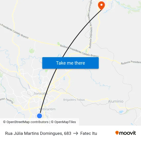 Rua Júlia Martins Domingues, 683 to Fatec Itu map